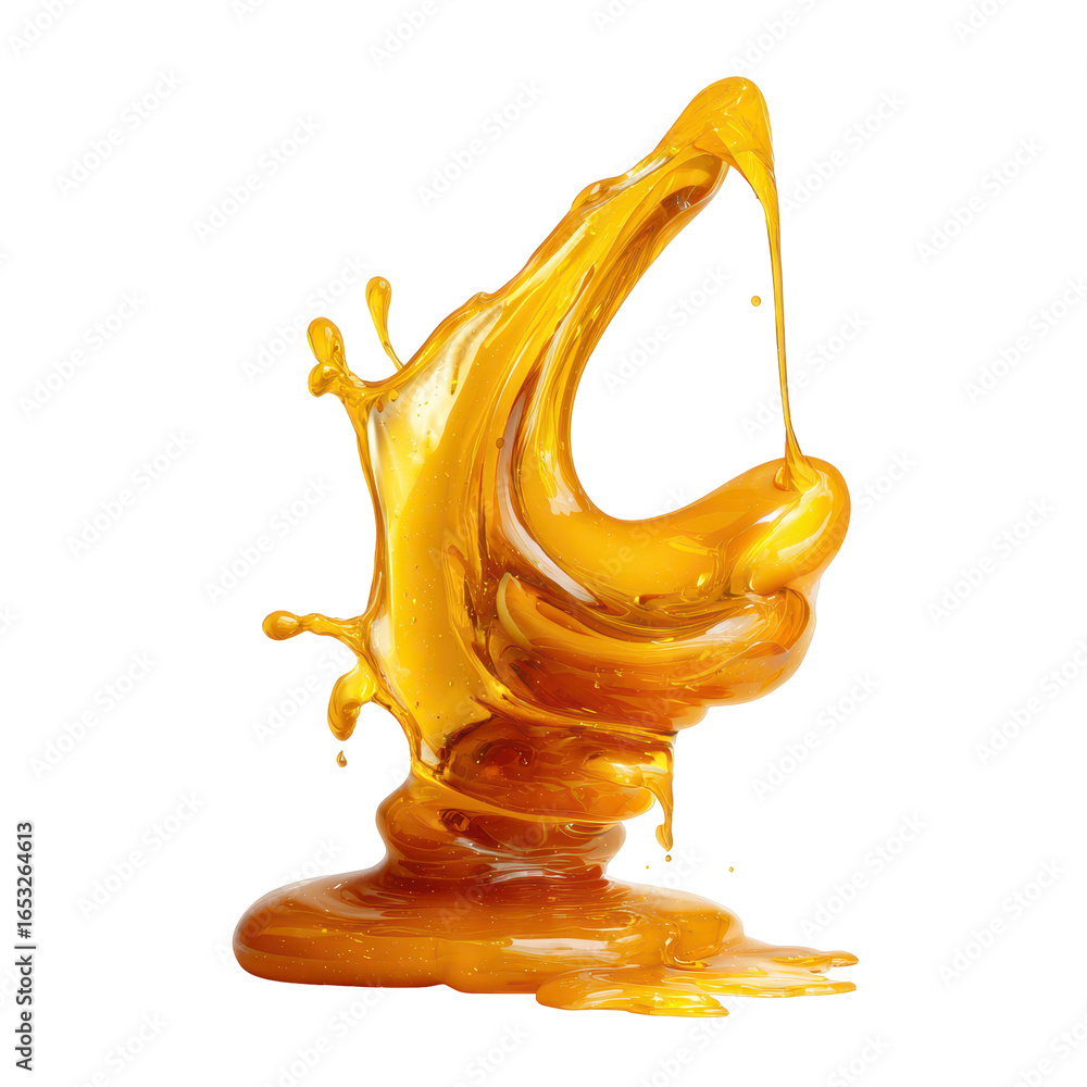 Poster liquid honey splashes and flows in a dynamic display of texture and color