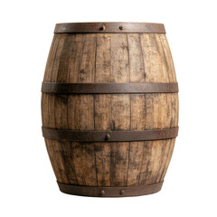 Obraz premium Rustic wooden barrel with iron bands on black background