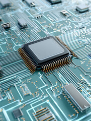 Close-up of a computer processor mounted on a motherboard with intricate circuit pathways