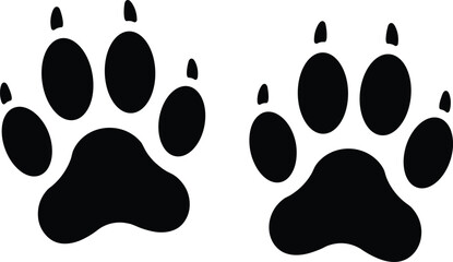 Fototapeta premium Black paw print vector, animal footprint symbol, dog cat track icon, pet silhouette illustration, wildlife mark