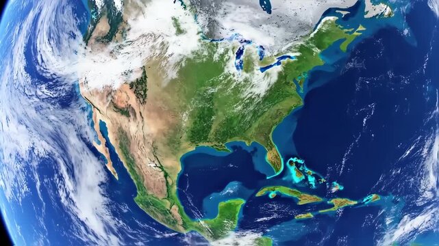 Earth's North America Region from Space, Showing Clouds and Landmasses