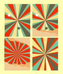 Retro Pop Art Sunburst Backgrounds Set