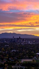 Colorful city skyline at sunset