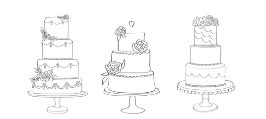 Wedding cake on a plate in retro style. Vector illustration in vintage coquette aesthetic. Holiday, birthday, valentines day clipart