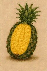 Pineapple half cut open with visible seeds on  Fresh and organic Pineapple, A half Pineapple with seed isolated, cut fresh fruit, realistic healthy food