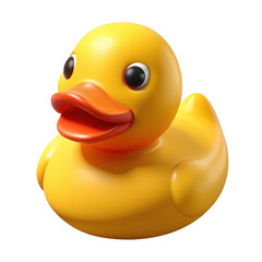 3d yellow rubber duck toy isolated on transparent background