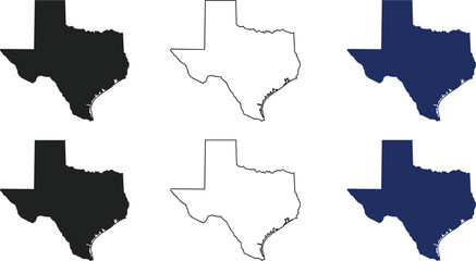 Texas state map silhouette, outline vector, USA geography, printable design, black and blue illustration, American region