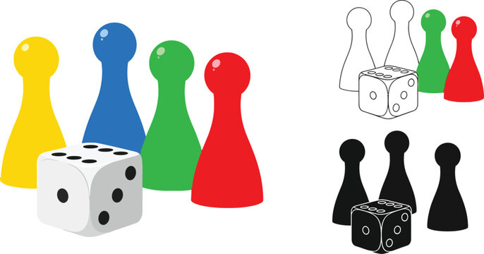 Find colorful board game pieces and dice for family fun time