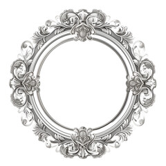 Obraz premium Realistic silver ornate frame. Vintage round border for luxury design. Perfect for invitations, photos, or certificates. Isolated on transparent background, png