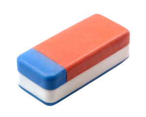 A dualcolored eraser with blue and red sections, isolated on a transparent background