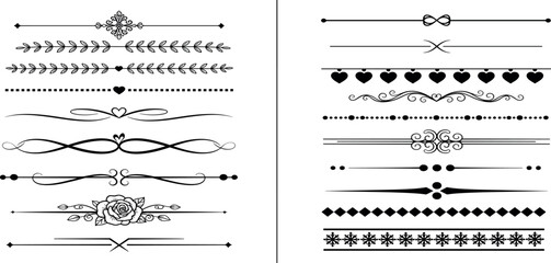 Set of elegant ornamental line dividers and vintage page rule elements. A beautiful collection of calligraphic flourishes for design.