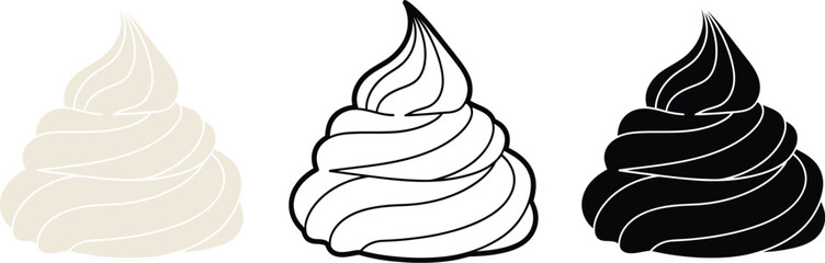 Whipped cream swirl vector icon dessert topping illustration