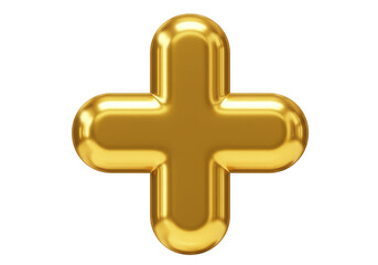 Obraz premium 3d rendered golden plus sign on black background on transparent background