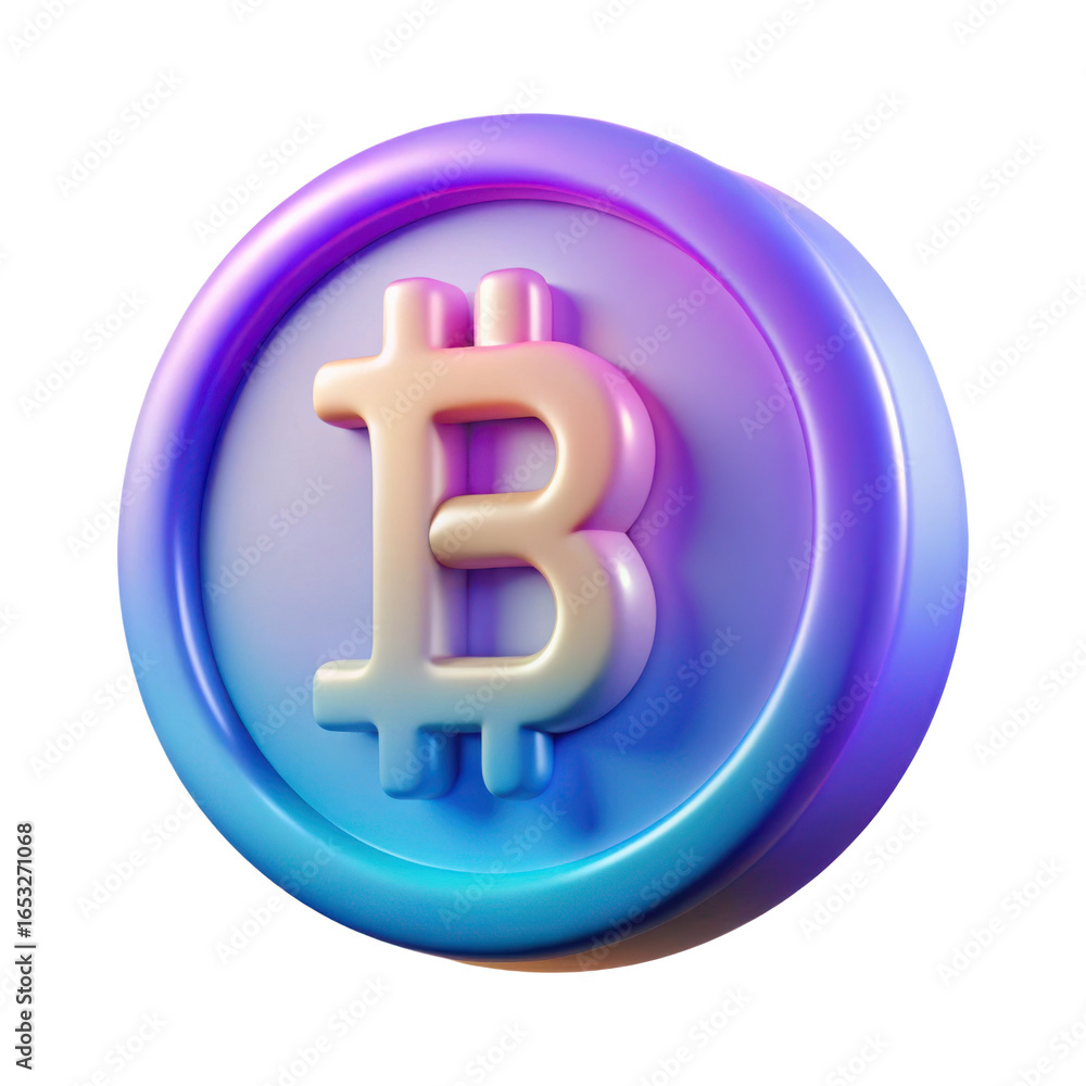 Poster iridescent 3d bitcoin symbol isolated on transparent background