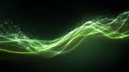 A green and a red wave-like object against a dark background with a few glowing particles.