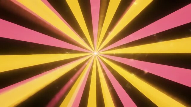 Pulsating Sunburst Rays - Pink and Yellow - A dynamic animation featuring a radial sunburst pattern. Alternating yellow and pink rays emanate from the center, subtly pulsing with embedded sparkle