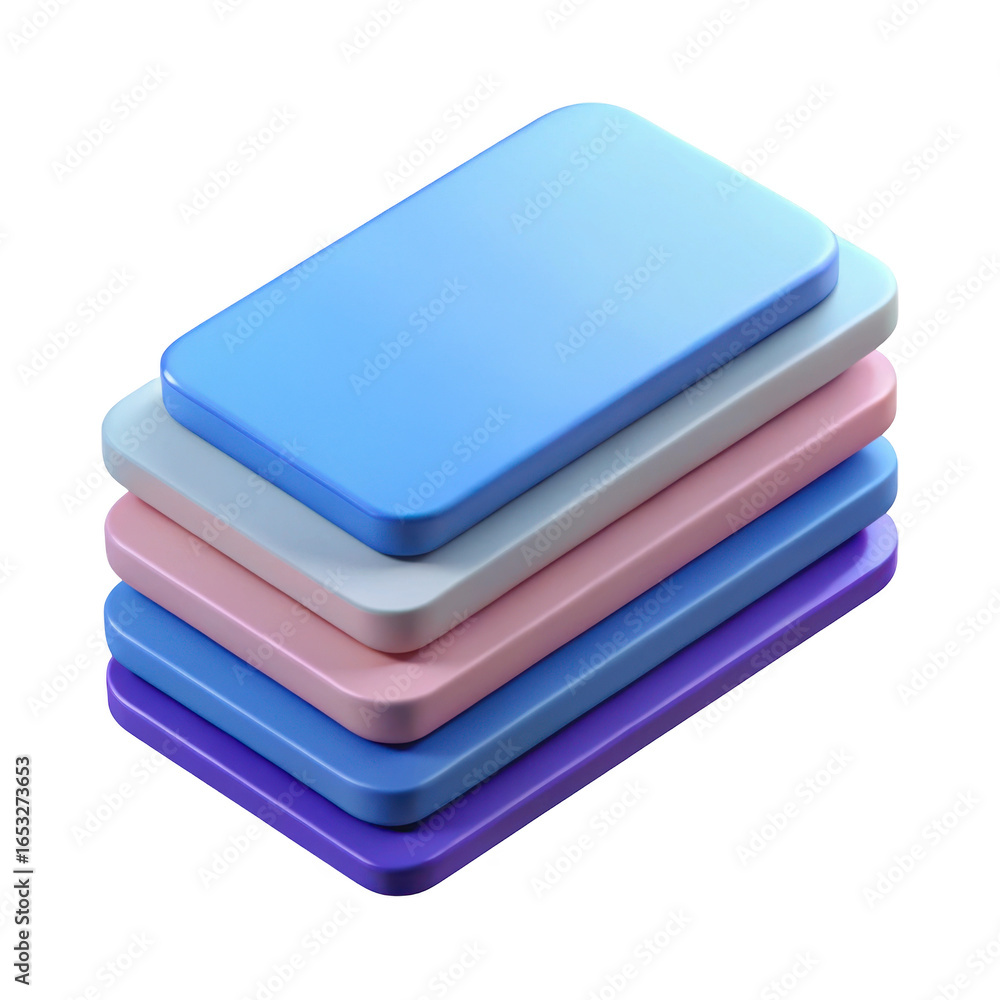 Poster 3d stack of colorful rectangular shapes isolated on transparent background
