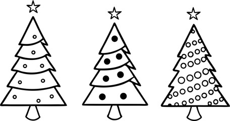 Hand Drawn Vector Christmas Tree Set for Graphic and Print Design