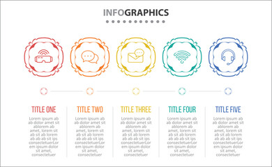 Vector Infographic design with icons. process diagram, flow chart, info graph, Infographics for business concept, presentations banner, workflow layout. 5 options or 5 steps. Vertical Steps