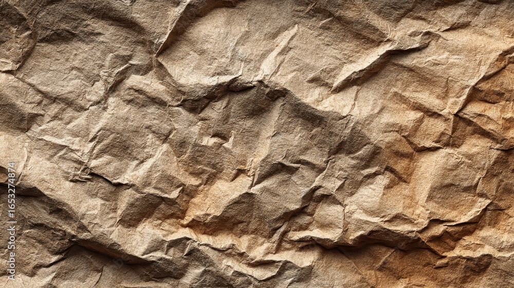 Poster crumpled brown paper texture showing aged and distressed pattern forming background surface