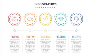 Vector Infographic design with icons. process diagram, flow chart, info graph, Infographics for business concept, presentations banner, workflow layout. 5 options or 5 steps. Vertical Steps