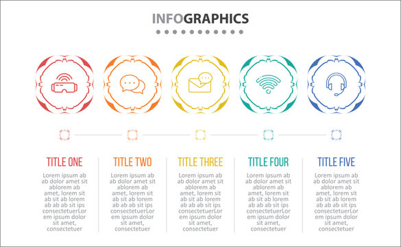 Vector Infographic design with icons. process diagram, flow chart, info graph, Infographics for business concept, presentations banner, workflow layout. 5 options or 5 steps. Vertical Steps