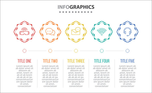 Vector Infographic design with icons. process diagram, flow chart, info graph, Infographics for business concept, presentations banner, workflow layout. 5 options or 5 steps. Vertical Steps