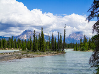 Athabasca River and Geraldine Peak, Alberta, Canada