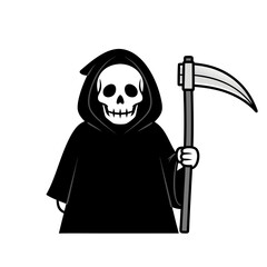 Isolated simple cartoon vector grim reaper character holding scythe halloween spooky symbol design concept