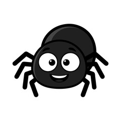 Simple friendly cartoon vector character cute black spider smiling isolated white background