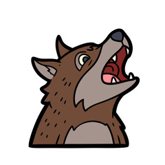 Cartoon vector illustration of howling wolf head baring teeth isolated graphic design element