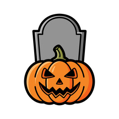 cartoon halloween jack-o-lantern pumpkin tombstone vector illustration isolated graphic design