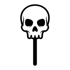 Minimalist vector icon of stylized human skull lollipop candy on stick isolated