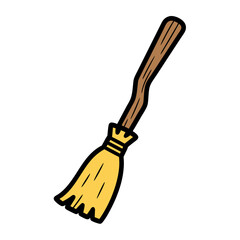 Simple cartoon vector illustration traditional witches broomstick isolated white background