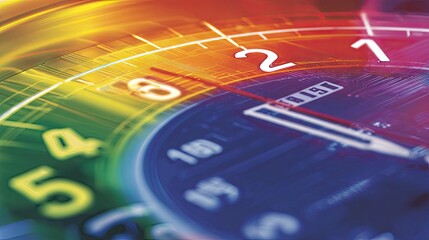 Close-up view of a colorful digital clock face.