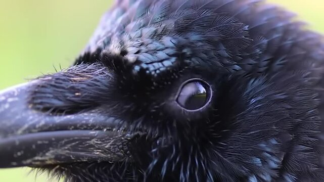 Close-up of a crow's eye and feathers