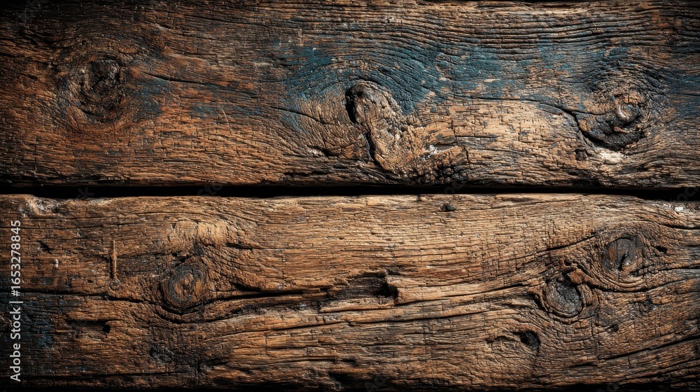 Poster old wooden plank showing aging with dark knot and detailed grain patterns from a weathered and rusti