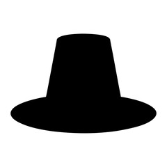 A minimalist black silhouette of a traditional pilgrim or puritan hat