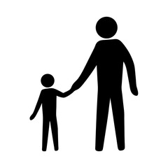 Iconic representation of a parent and child holding hands in silhouette