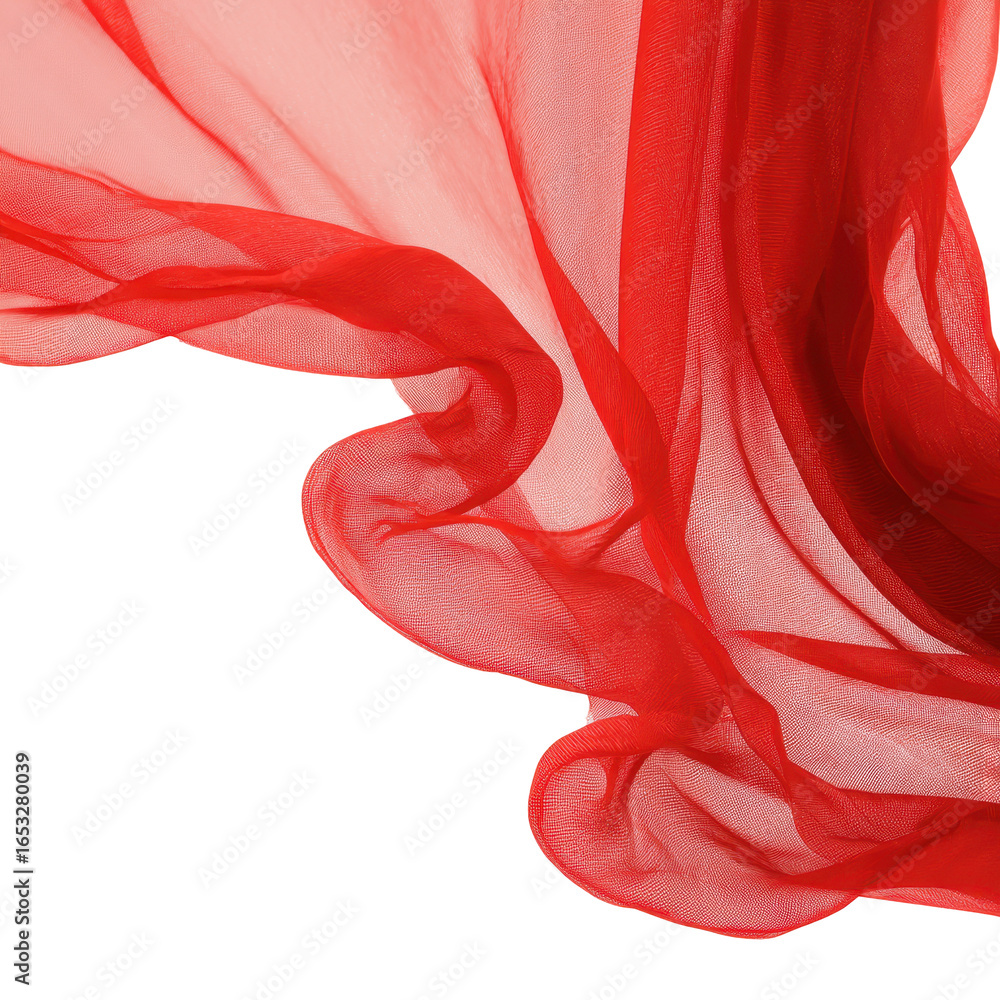 Poster flowing red fabric draped gracefully against a white background creating an elegant and vibrant visu