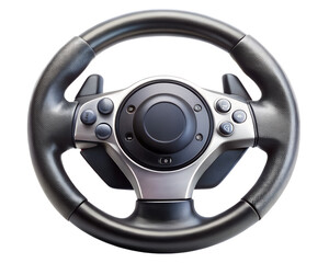 Gaming steering wheel controller for racing simulation games, isolated on transparent background