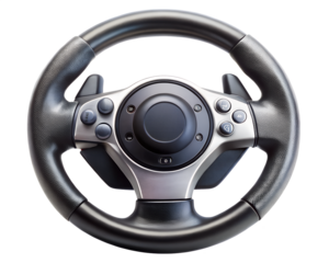 Gaming steering wheel controller for racing simulation games, isolated on transparent background