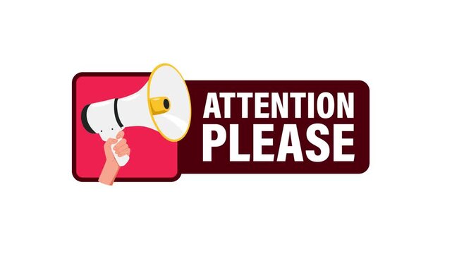 Hand holding megaphone with attention please sign isolated on white and green screen
