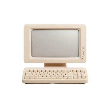 Vintage beige retro computer monitor and keyboard