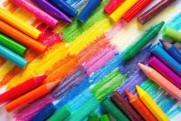 Fototapeta premium A vibrant assortment of colorful crayons creating abstract art isolated on white background