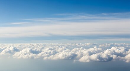 Aerial View Above Clouds at High Altitude with Vast Sky and Horizon Landscape for Travel and Adventure Background
