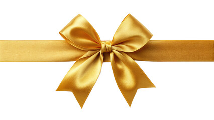 luxury yellow gold color satin ribbon with bow PNG, cutout isolated on transparent background.