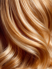 Naklejka premium Close-up of glossy, wavy blonde hair with vibrant color and smooth texture