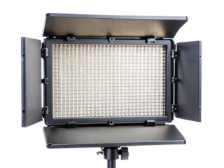 Led video light panel with barn doors isolated on transparent background