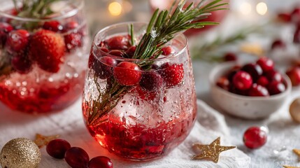 Festive cranberry rosemary spritzer cocktail recipe perfect for holiday entertaining and christmas celebrations